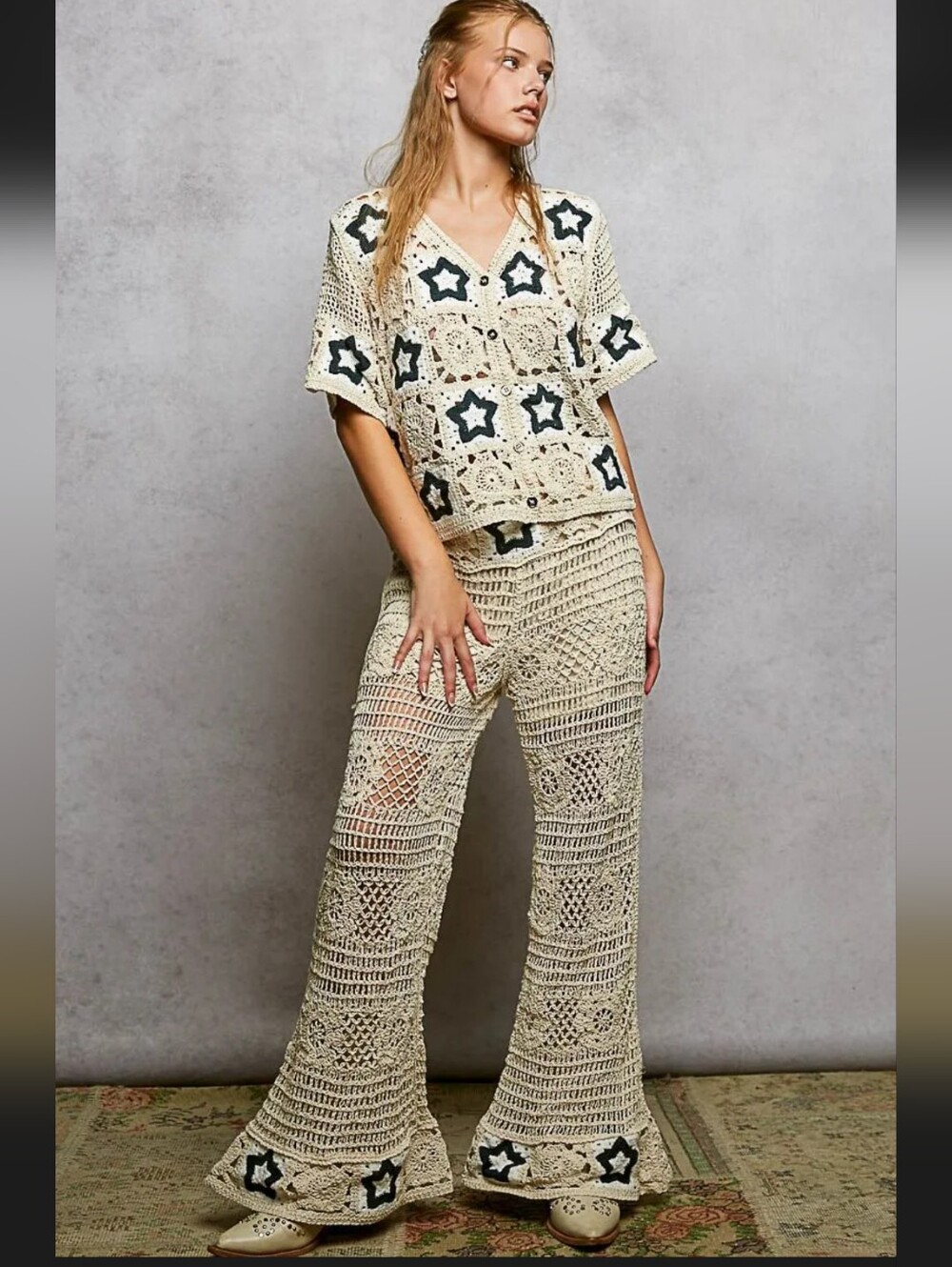 New POL Star Crochet Top & Pant Set